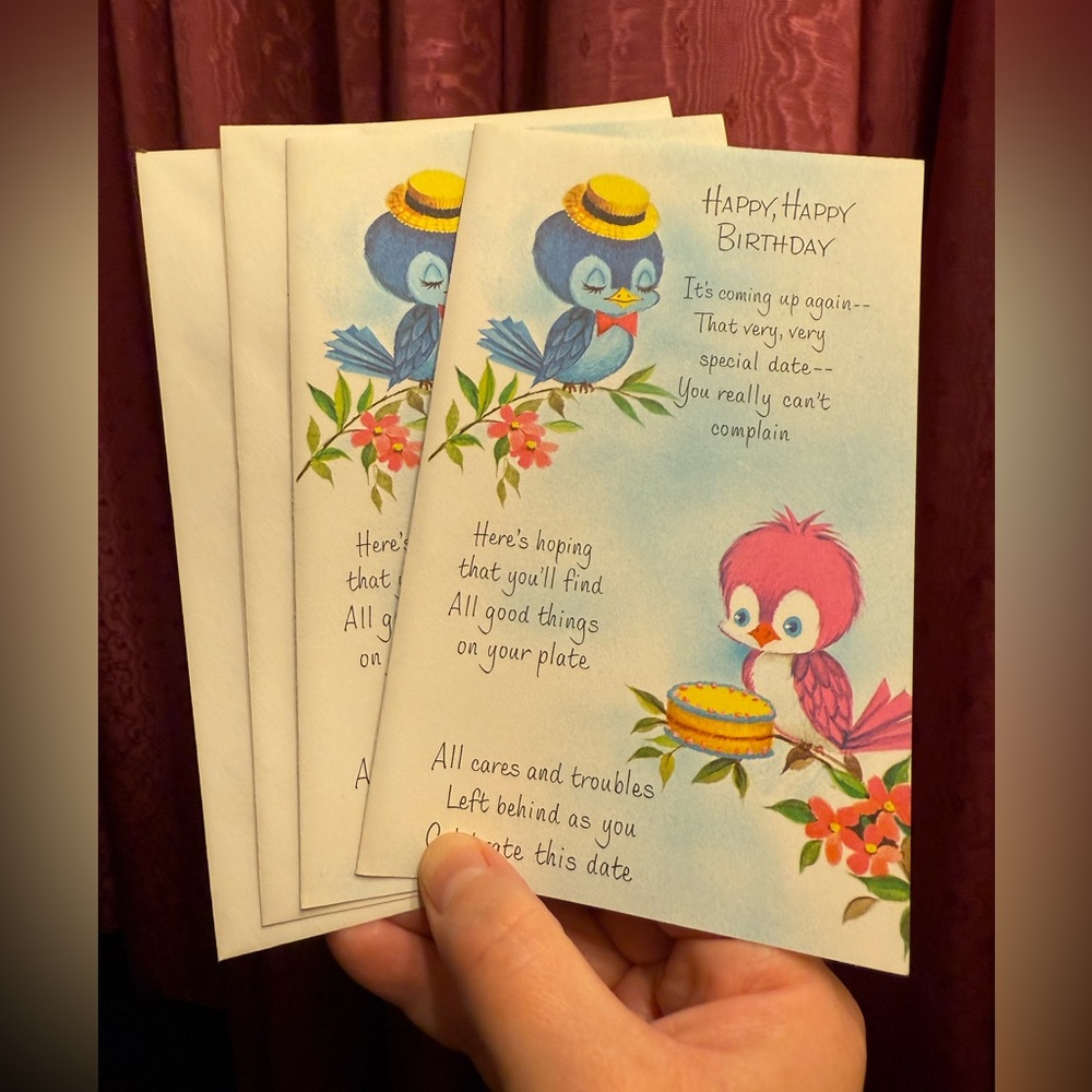 Happy Birthday Vintage Sunshine Greeting Cards Cute Blue Pink Birds Religious